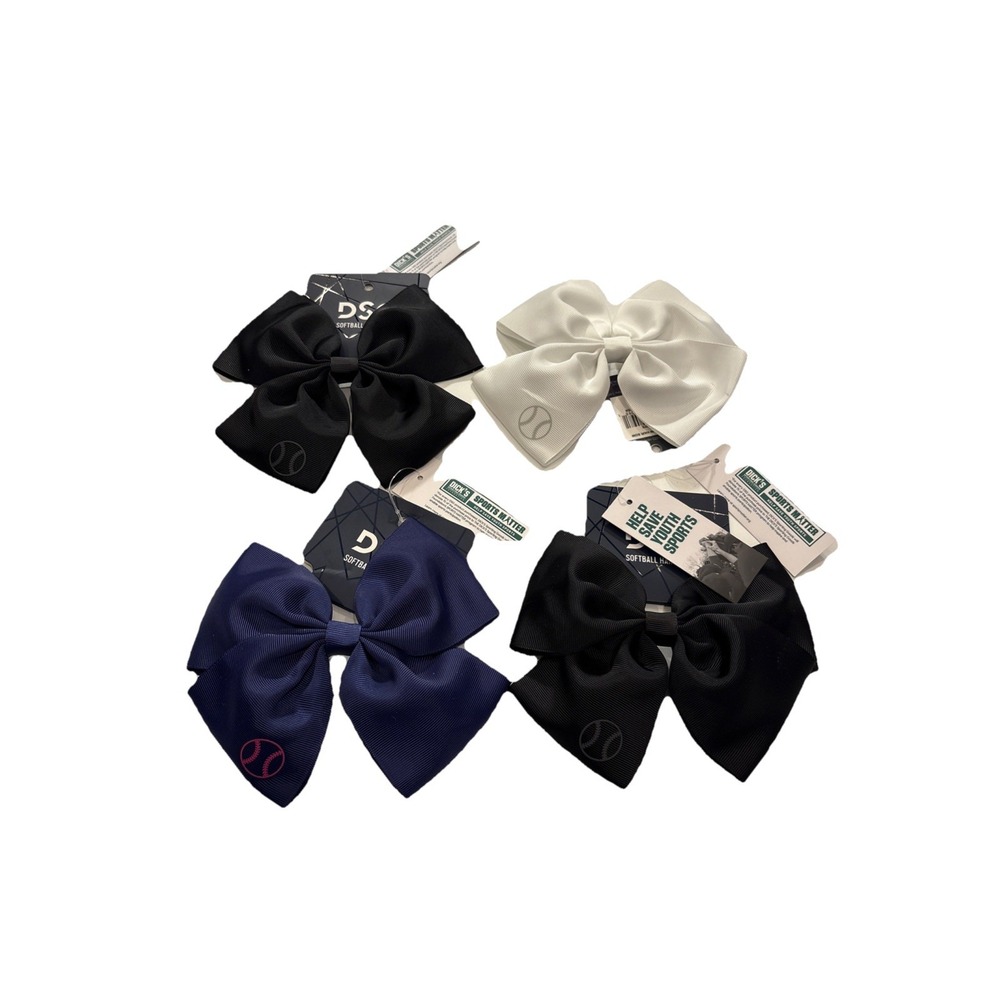 Lot Of 4 DSG‎ Softball Elastic Hair Bows Girls Purple Black And White NWT